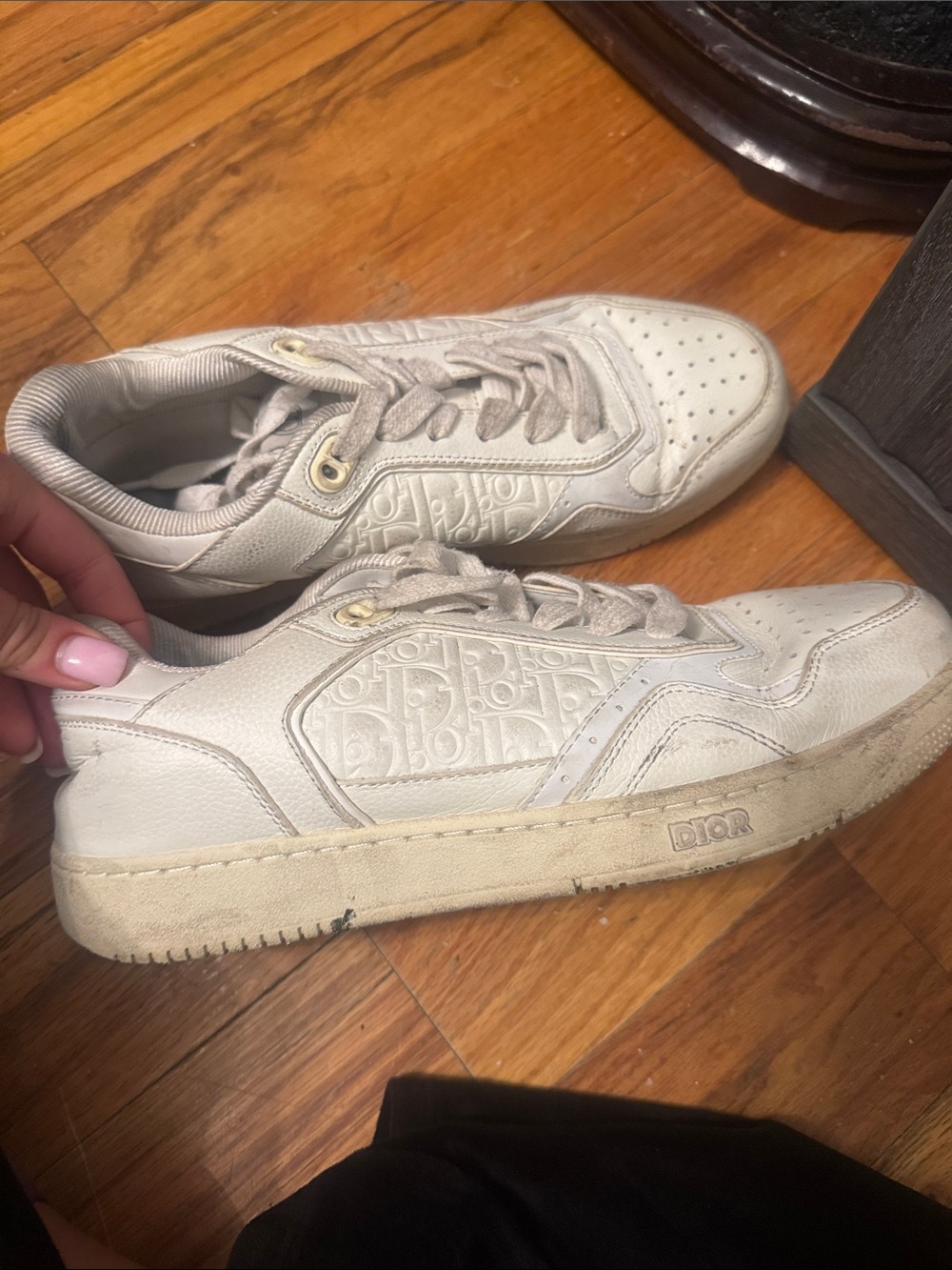 Dior Cream Leather Low-Top Sneakers with Monogram Panel